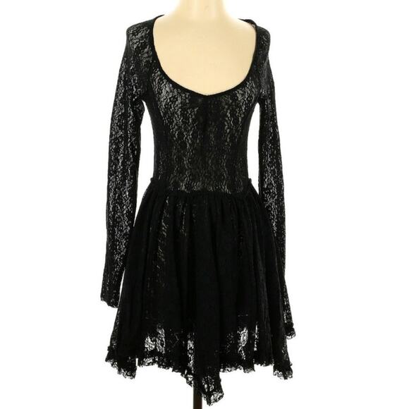 Free People Black Witchy Skater Goth Sheer Dress - Picture 2 of 5